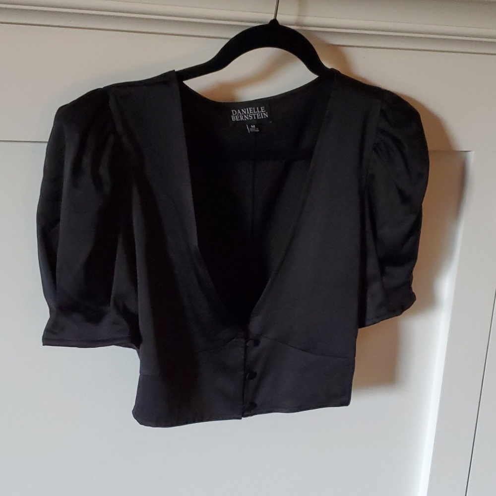 Satin deep v crop blouse